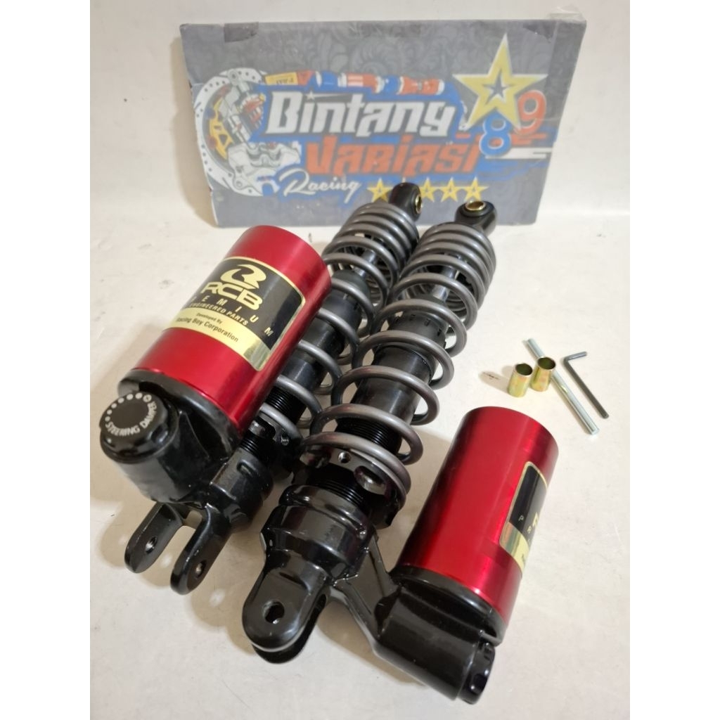 NEW DOUBLE SHOCK ~ SHOCKBREAKER SHOCK COPY-RCB DOUBLE TABUNG BAWAH RED/GREY/BLACK UK  320MM -340MM P