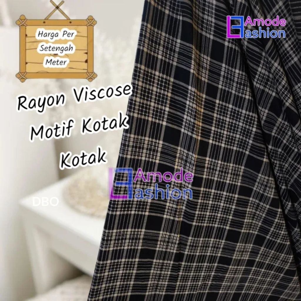 Kain Katun Rayon Viscose Premium Motif Kotak Kotak
