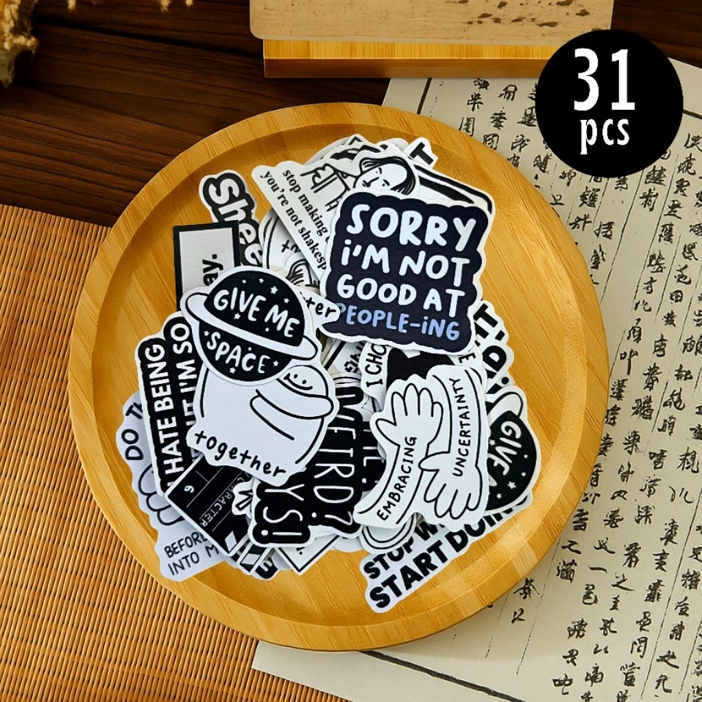 

31pcs Sticker Black & White aesthetic / Sticker quote Black and white / Sticker hitam putih aesthetic / Affirmation Sticker / quote sticker / freebies sticker / sticker lucu / black and white sticker vintage / sticker kata-kata
