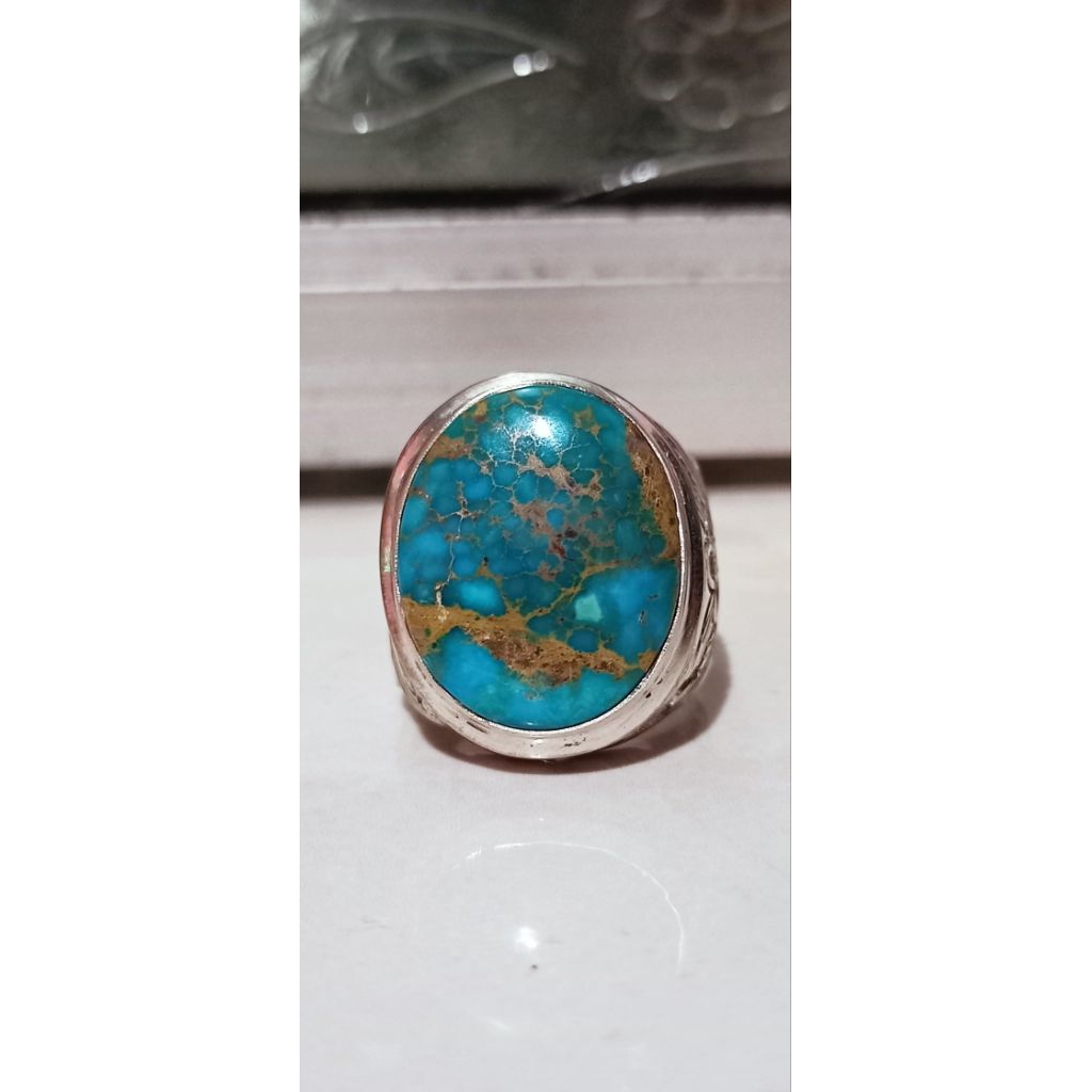 Pirus Persia lawasan mewah Ring Perak ukir
