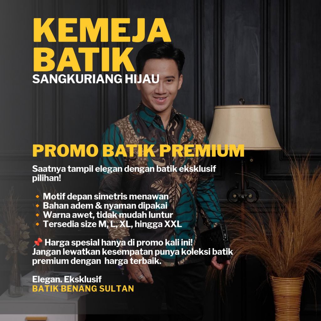KEMEJA BATIK PRIA LENGAN PANJANG, MOTIF SANGKURIANG HIJAU, KAIN HALUS, HARGA PROMO & TERMURAH.