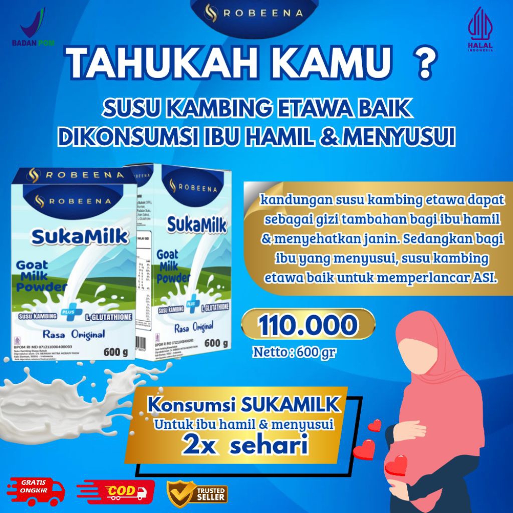 

ROBEENA SUKAMILK Susu kambing etawa untuk memenuhi nutrisi ibu hamil dan menyusui