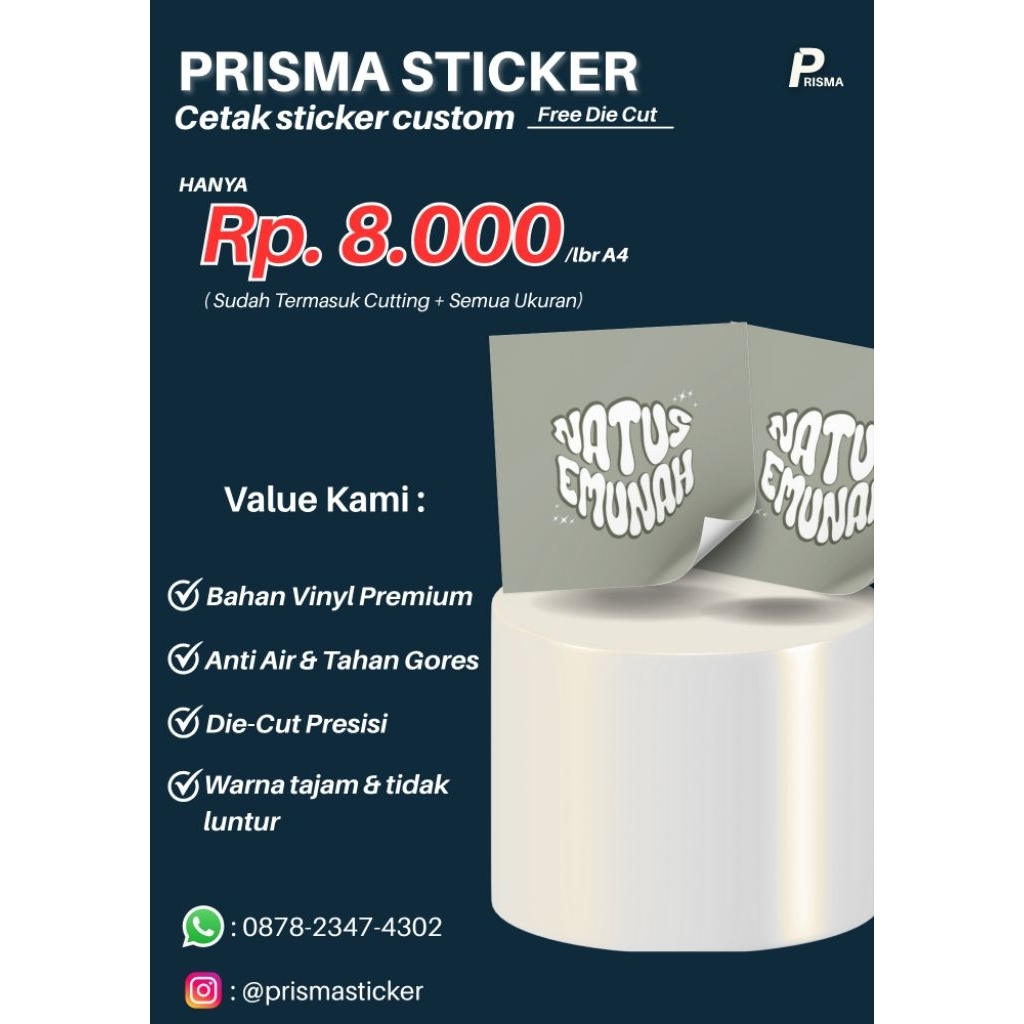 

STICKER VINYL PREMIUM GLOSSY A4 - CUSTOM DESAIGN BERKUALITAS