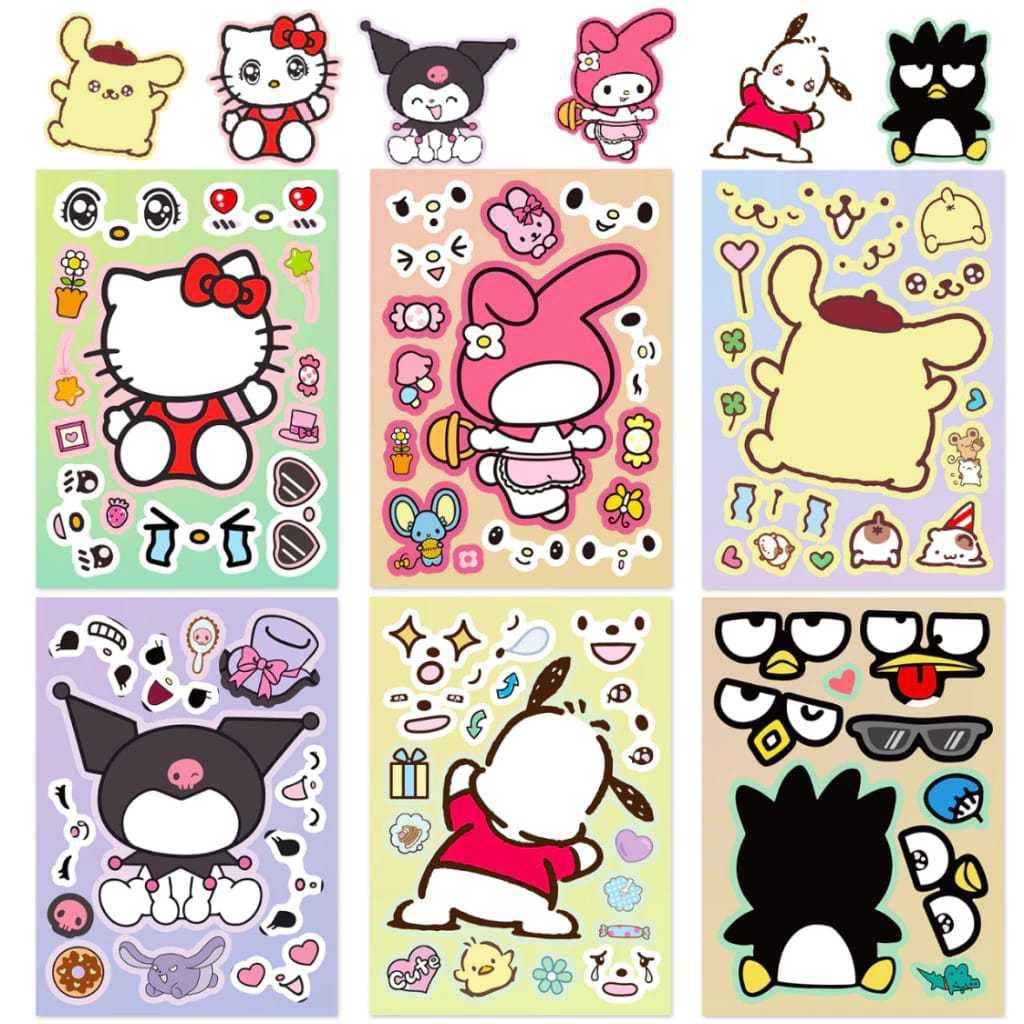 

6 Pcs Changing Face Sticker Sticker Tempel Emoji Wajah Karakter Mainan Sticker Ganti Muka