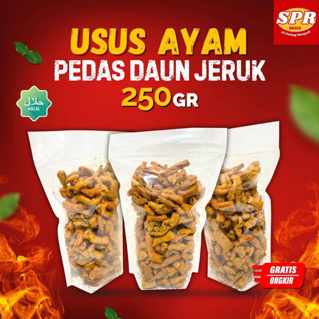 

Keripik Usus Ayam Pedas Daun Jeruk [ 250 gram ] Snack Super Renyah Krispi Halal ǀ SPR Snack