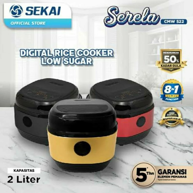 Sekai Rice Cooker Penanak Nasi Low Sugar - CMW 522 Serela | CMW 522 LS Red