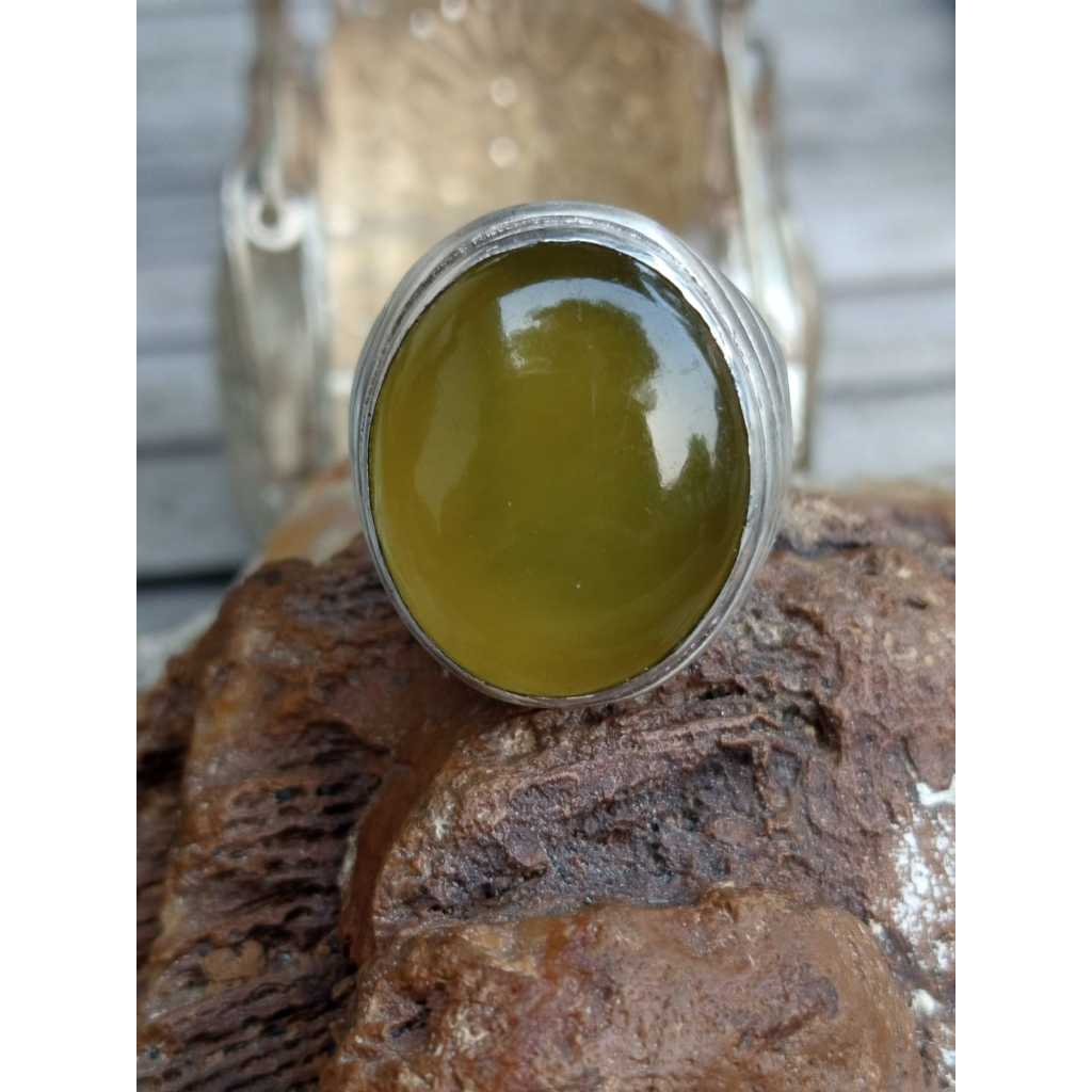 Natural Yellow Serpentine Kristal Ring Perak 925 HM Mewah