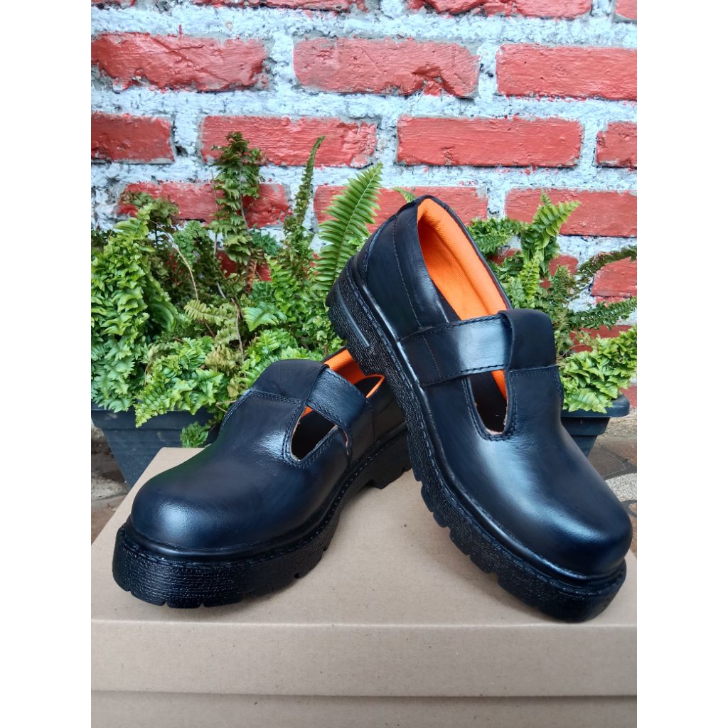 kreva sepatu safety wanita kulit sapi asli ujung besi sepatu chef wanita sepatu perhotelan