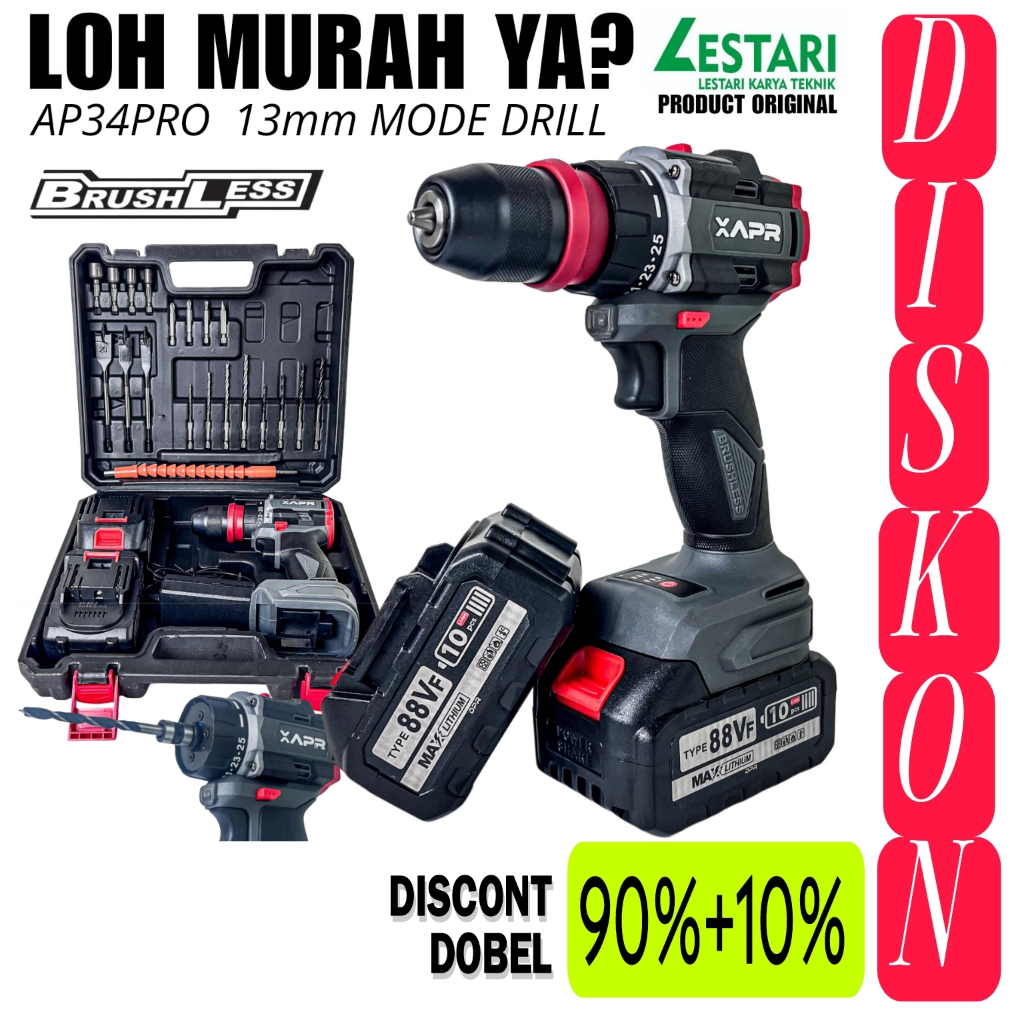 BOR BATERAI APR AP34PRO SCREW BAJA RINGAN BESI KAYU BOR KEYLES HEX AUTOLOCK 2 BATERAI 10 CELL 10MM