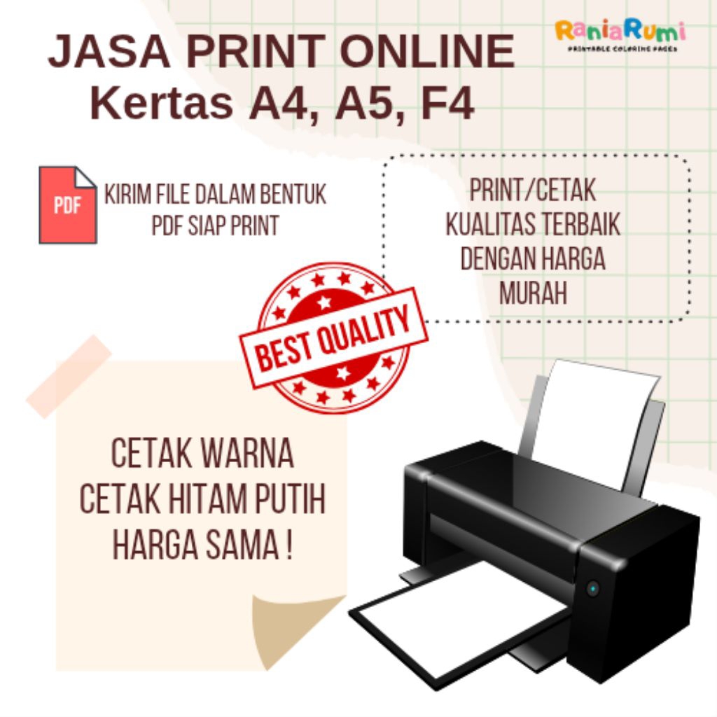 

PRINT/CETAK KERTAS A4, A5, F4 WARNA DAN HITAM PUTIH
