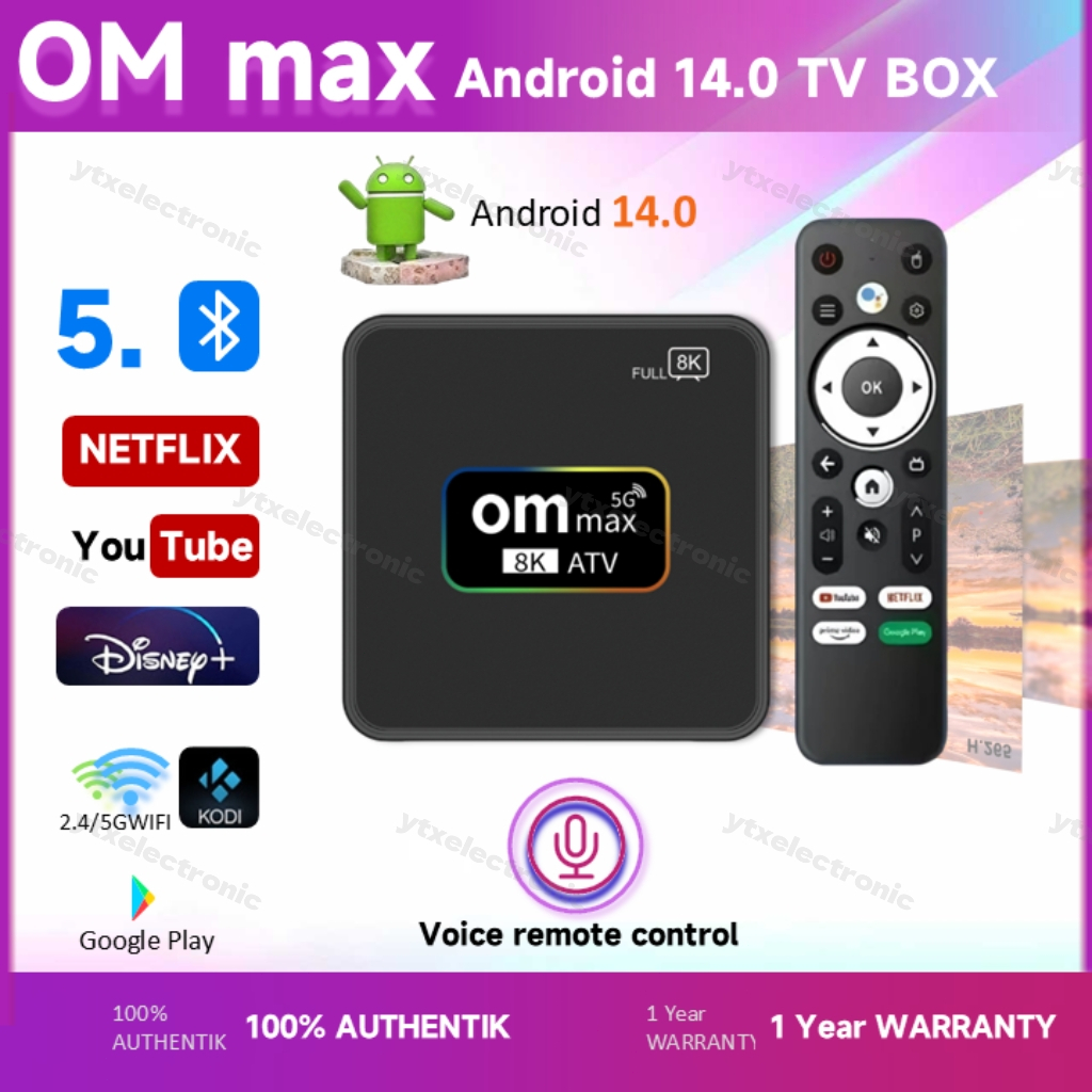 OM MAX Smart Voice TV Box Android 14.0 terbaru membuka kunci saluran penuh + film 5G WIFI + Bluetoot
