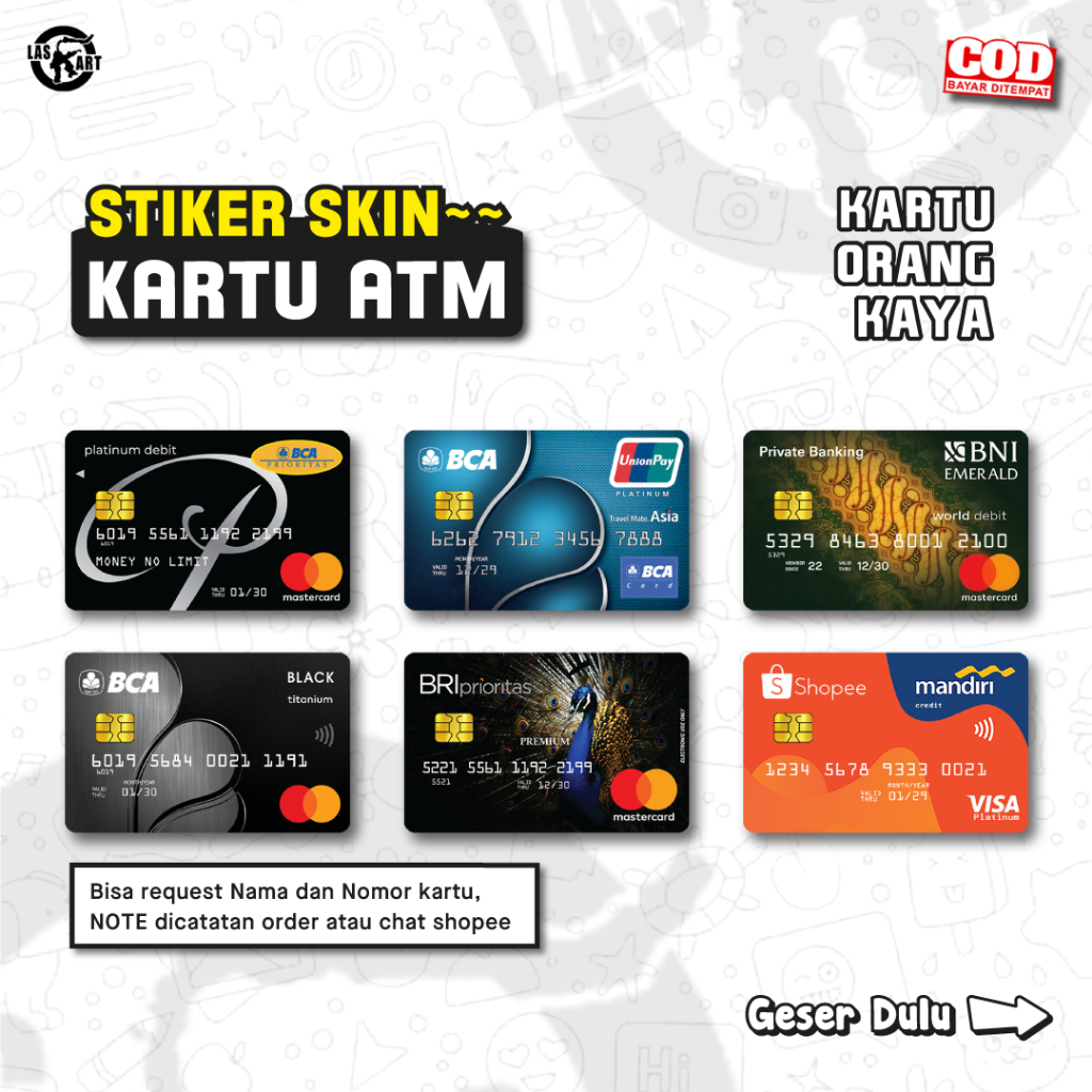 

STIKER ATM NASABAH ORANG KAYA || BCA || BN1 || BR1 || MAND1R1 || GARSKIN ATM VINYL