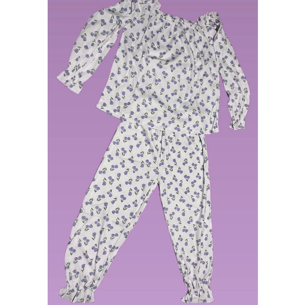 Aisha Baju Tidur Wanita Dewasa Piyama Set Baju Panjang Celana Panjang motif bunga