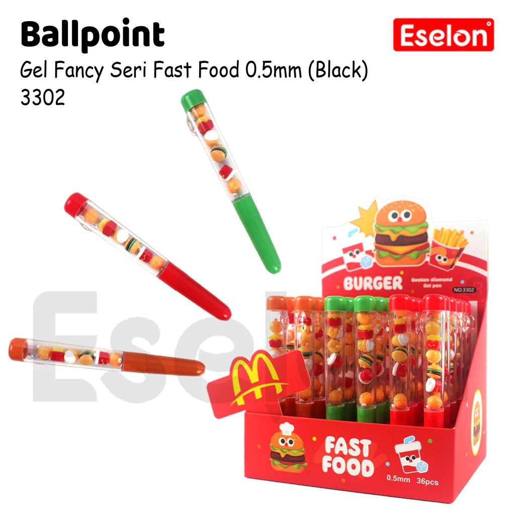 

Ballpoint Gel 0,5 mm Transparan Fast Food / Pulpen Gel dengan Mainan boneka Fast Food Mini