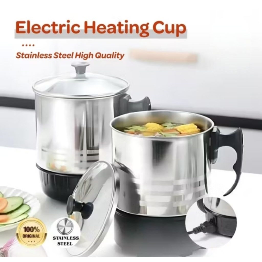 Mug Listrik Pemanas Air Stainless Steel Low Watt Gelas Elektrik 12cm