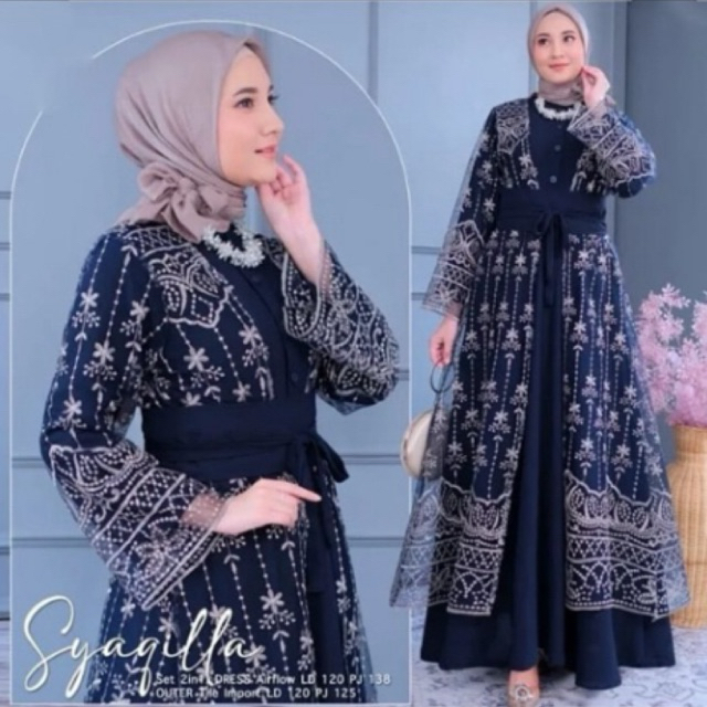 Gamis Pesta Panita Kekinian Syakila set Gamis Brokat outer Terpisah Gamis Mewah Elegant