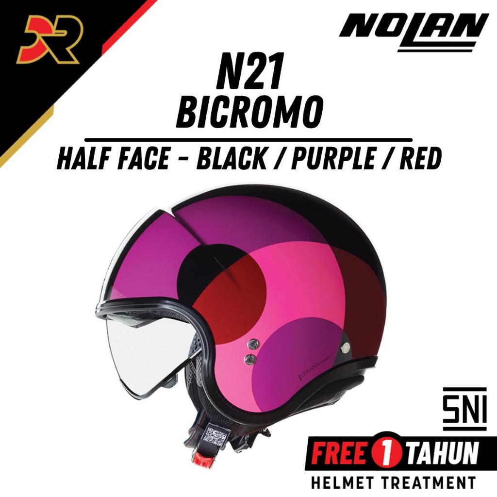 Helm Nolan N21 Bicromo 346 Black Purple Pink Red Half Face Mini Jet Retro SNI ECE Original