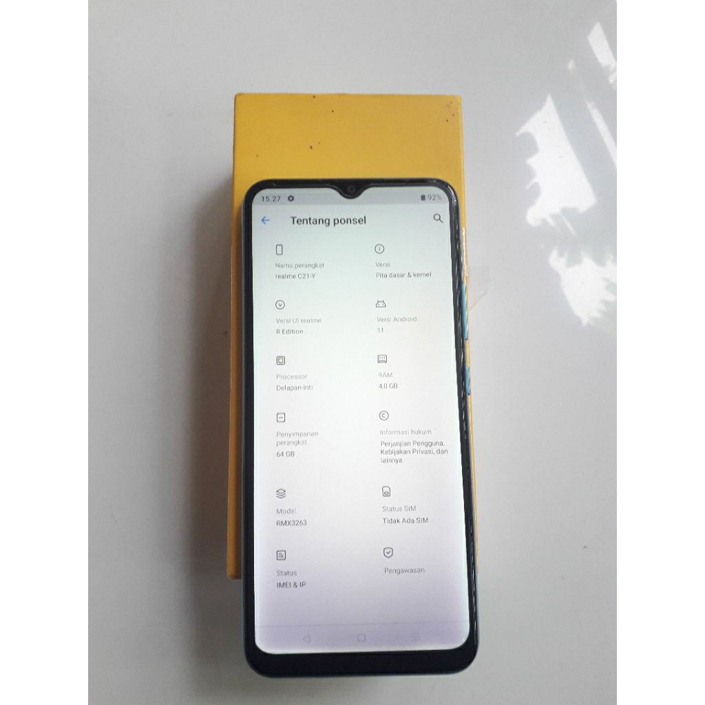 Realme C21Y 4/64 lengkap dengan Dus sidik jari Bekas garansi Nasional ( Second )