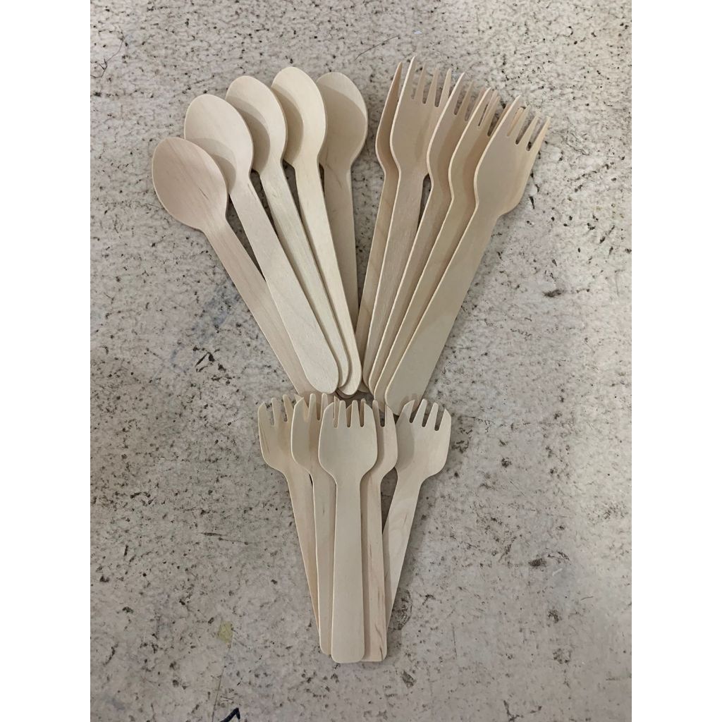 SENDOK KAYU SPORK KAYU GARPU KAYU 100PCS