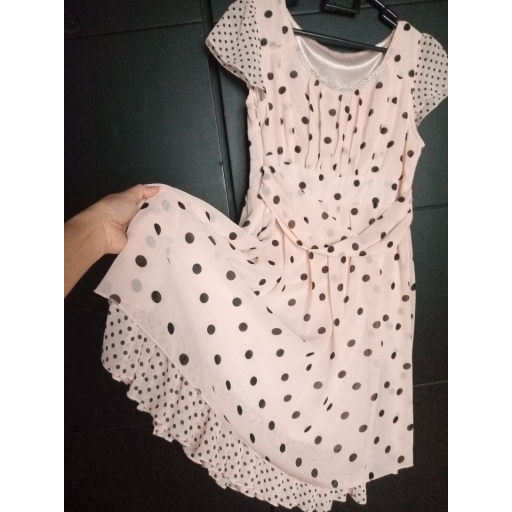 Mididress baby pink polka/pink dress/polka dress/dress pink/dress polka/polkadot dress/sifon dress/d