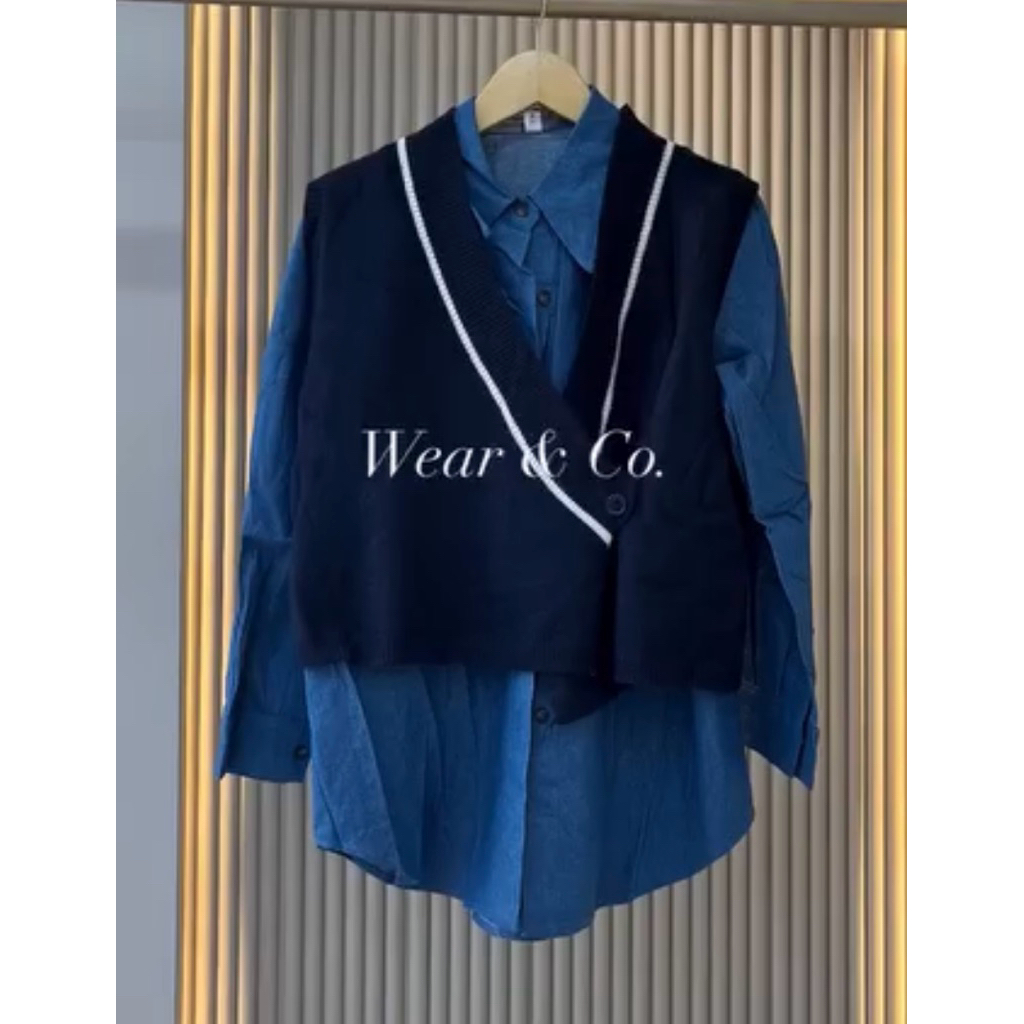 Set kemeja vest denim JRY