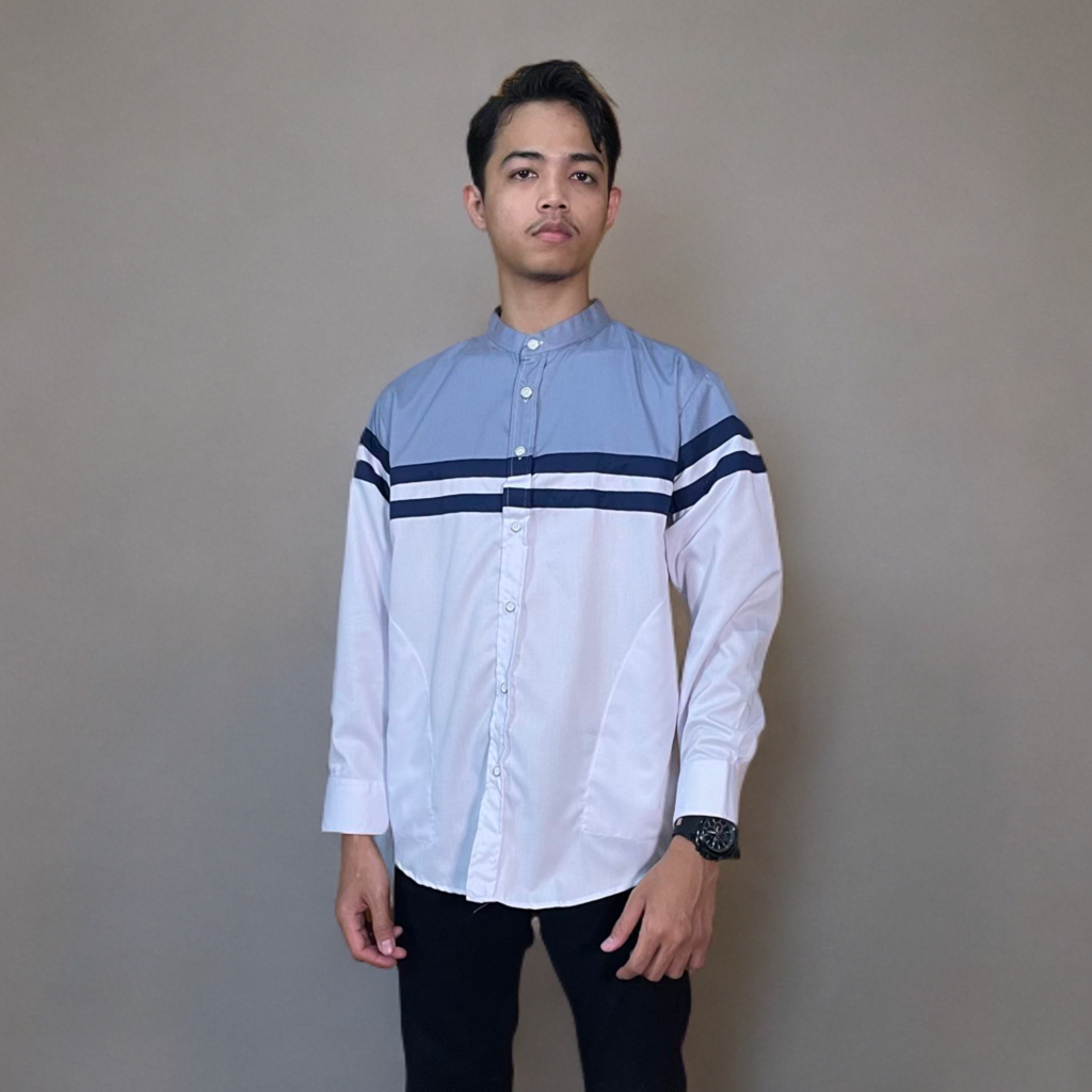 MAJIDAH M.532| Baju Koko Pria Lengan Panjang Dewasa Warna Putih Polos Kombinasi Premium