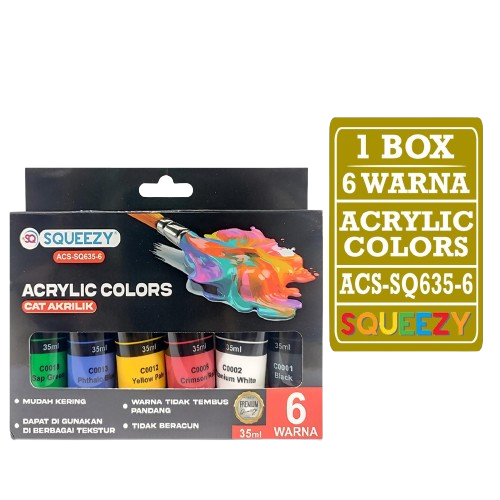 

TBMO Cat Akrilik 35ml 1 Box 6 Warna / Cat Lukis kanvas Akrilik Squeezy ACS-SQ635-6