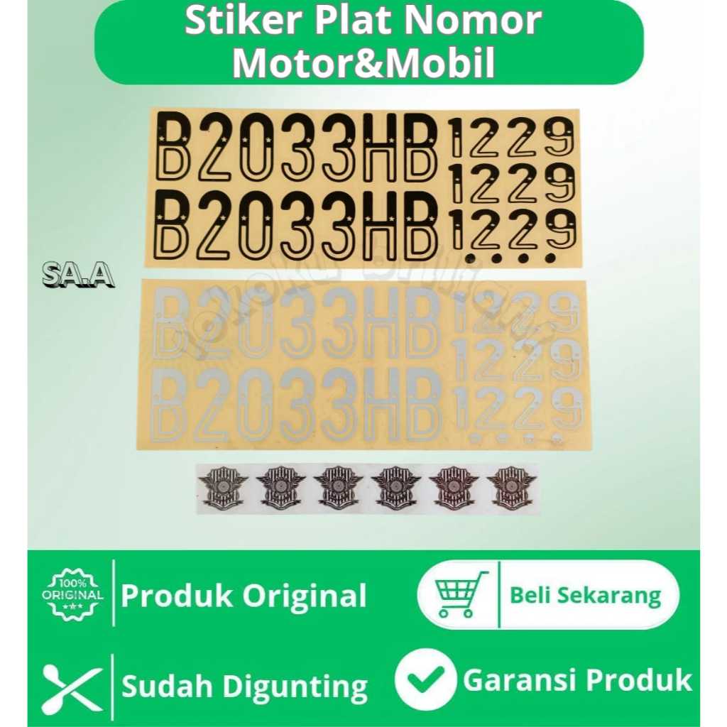 STICKER PLAT MOTOR/MOBIL FONT BARU