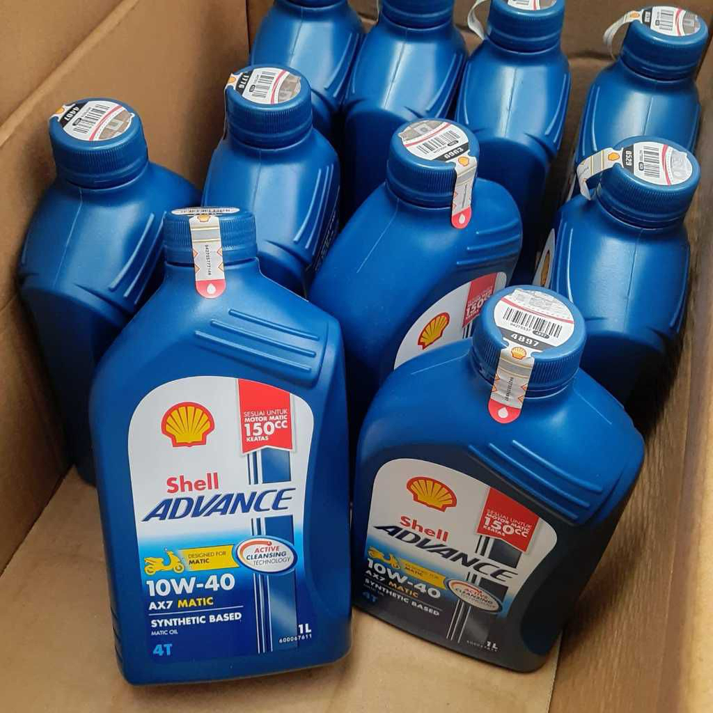 Oli SHELL ADVANCE AX7 MATIC 1 L / 1 Liter 10W-40 1 Dus Isi 12 Botol Original Oil Mesin Motor Matik