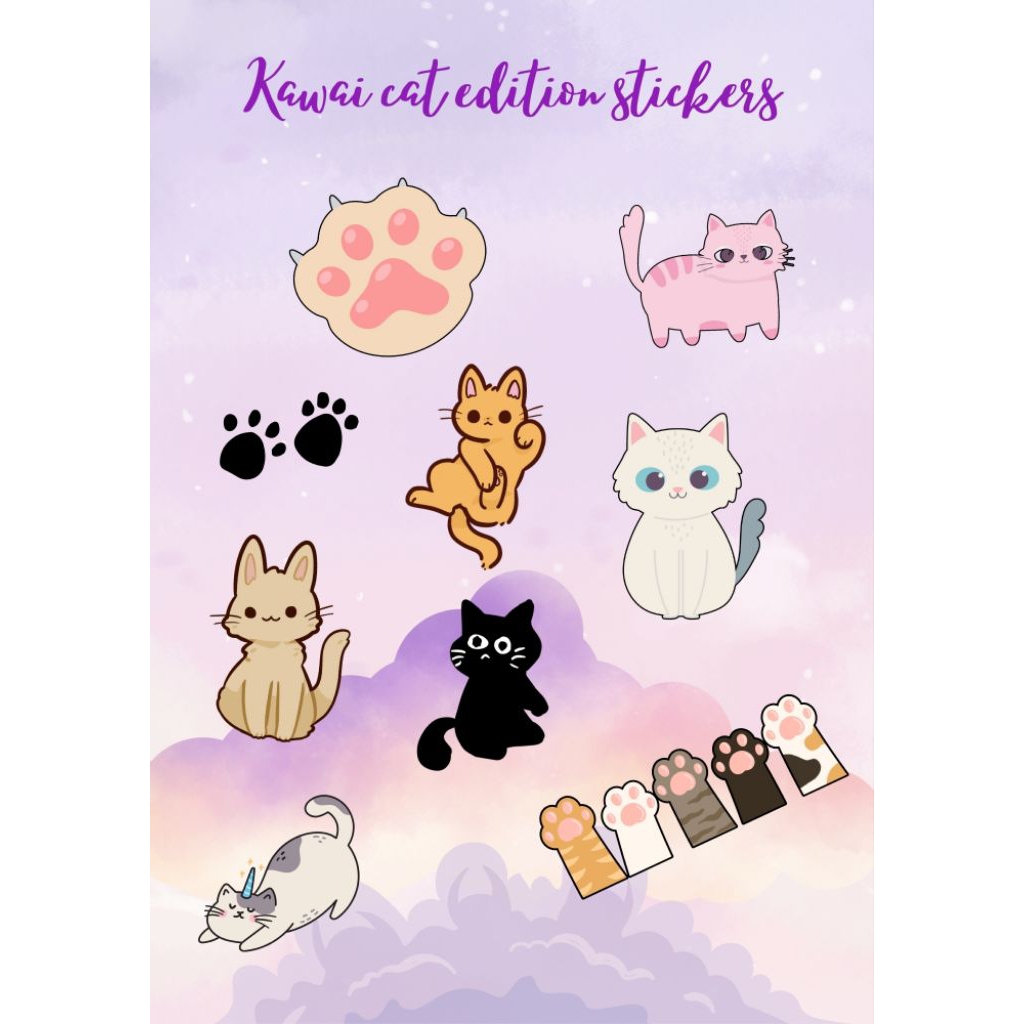 Stiker kucing Sticker vinyl aesthetic cat kawai | Stiker Laptop Hp Tumbler