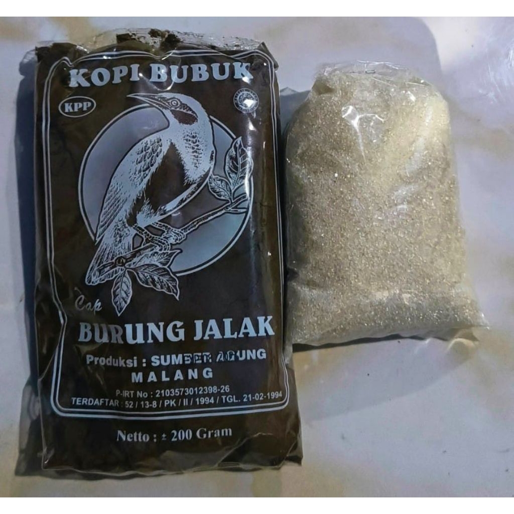 

kopi bubuk cap burung jalak + gula pasir 1/4