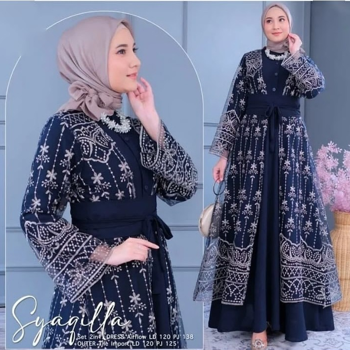Gamis Shaqila Set Dress Outher Brukat Terpisah/Gamis Kondangan & Lebaran/ Gamis Premium Mewah Anggun