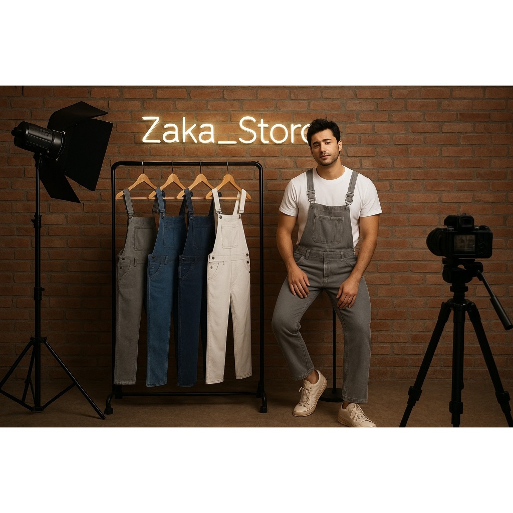 COD Jumpsuit Overall Jeans Wearpack Pria Dewasa Casual Cream Premium Terlaris