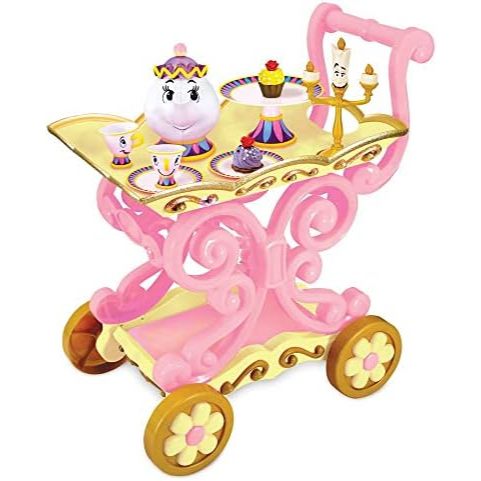 Disney Store Girl's Beauty and The Beast Tea Cart Set Includes Lumiere, Mrs Potts, Chip, Cake