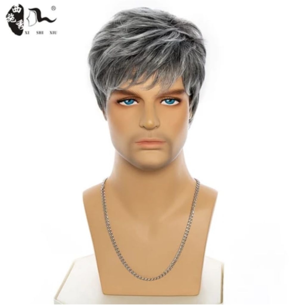 Wig Pria Wig Short Pixie Wig Pria Pendek Wig Pendek Wig Silver Gray Korean Style Wig Pria Shorty Wig
