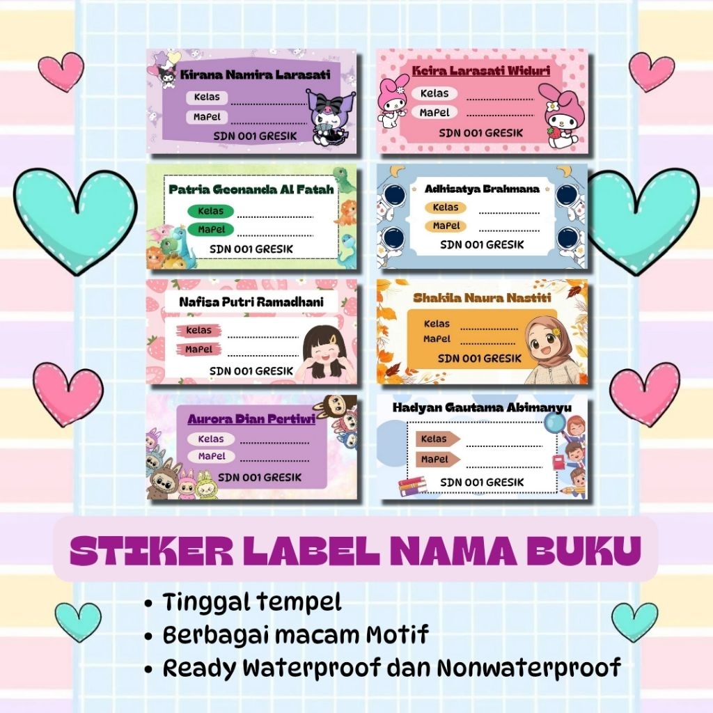 

STIKER LABEL NAMA BUKU ISI 40 PCS TINGGAL TEMPEL BAHAN WATERPROOF DAN NON WATERPROOF
