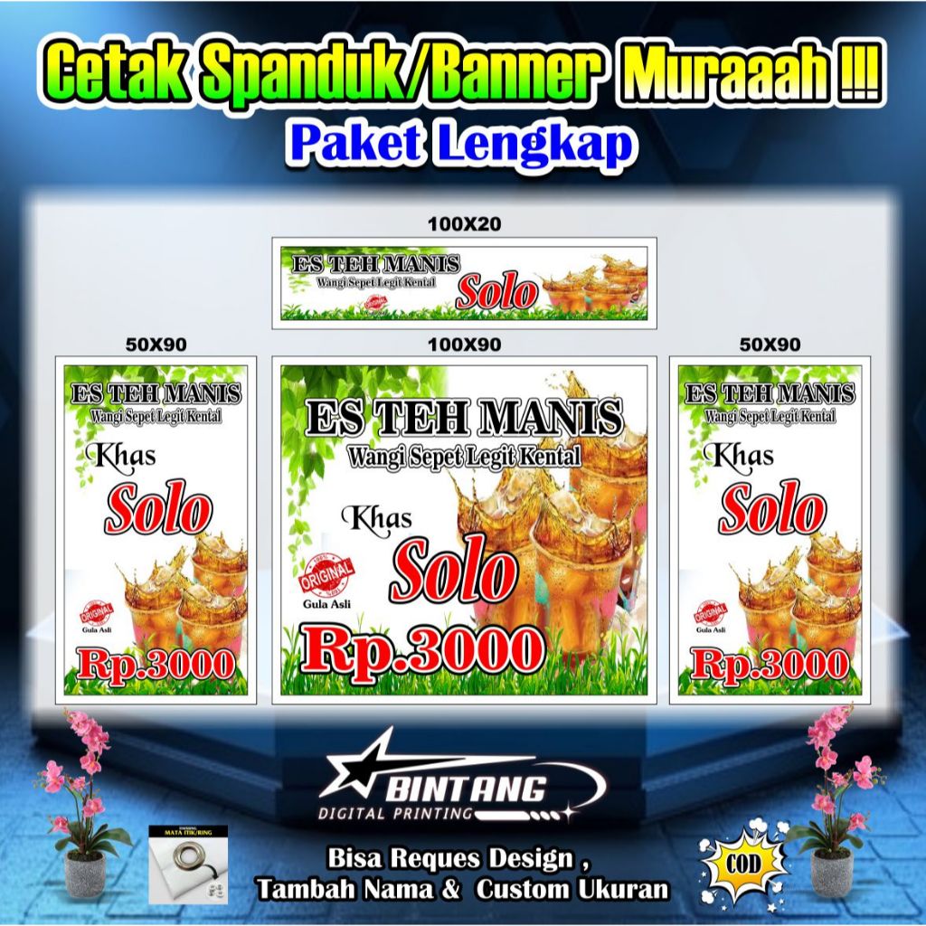 Spanduk Banner Es Teh Solo Paket Lengkap