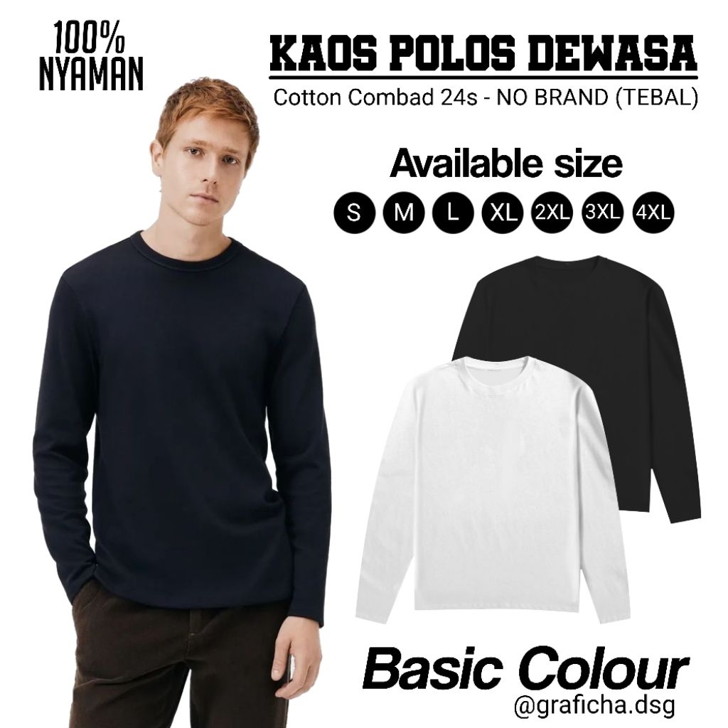 Tshirt Long Sleeve//Kaos polos 24s Lengan Panjang//tshirt nobrand//TSHIRT POLOS//kaos unisex pria & 