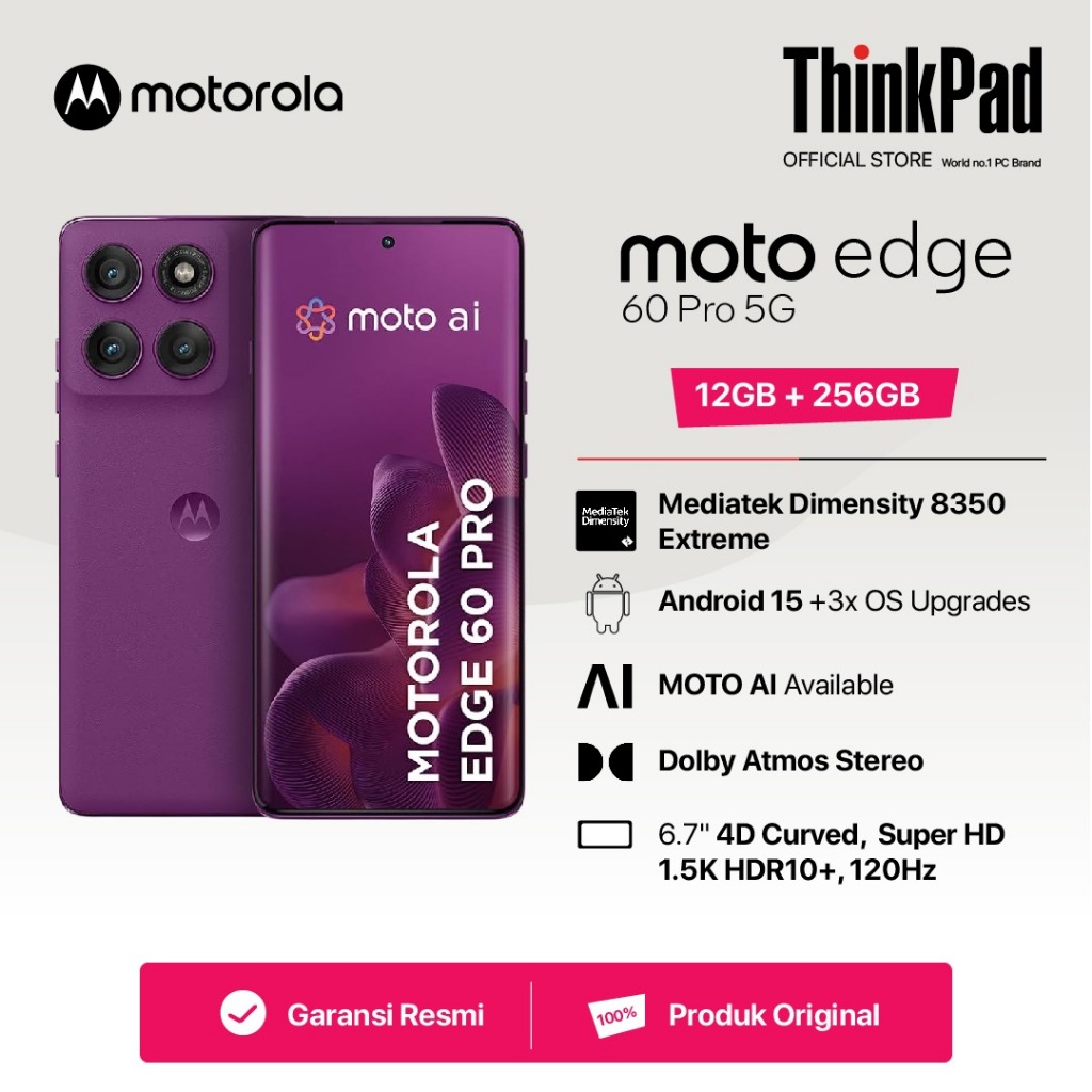 Motorola Moto Edge 60 Pro 5G 12GB 256GB Dimensity 8350 Extreme 6.7"4D Curved Display MIL810H 50MP