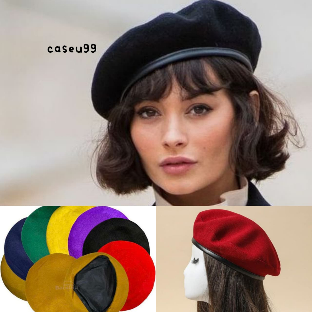 Topi Baret Flanel Unisex Dewasa dan Anak/ Topi Fashion Retro Vintage Casual Simple Merah Hijau Biru 