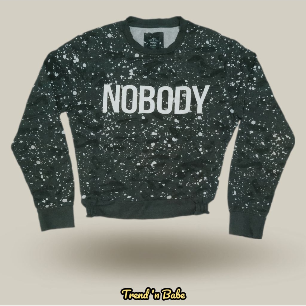 sweater crewneck preloved abu tua "nobody" wanita/pria bisa pakai