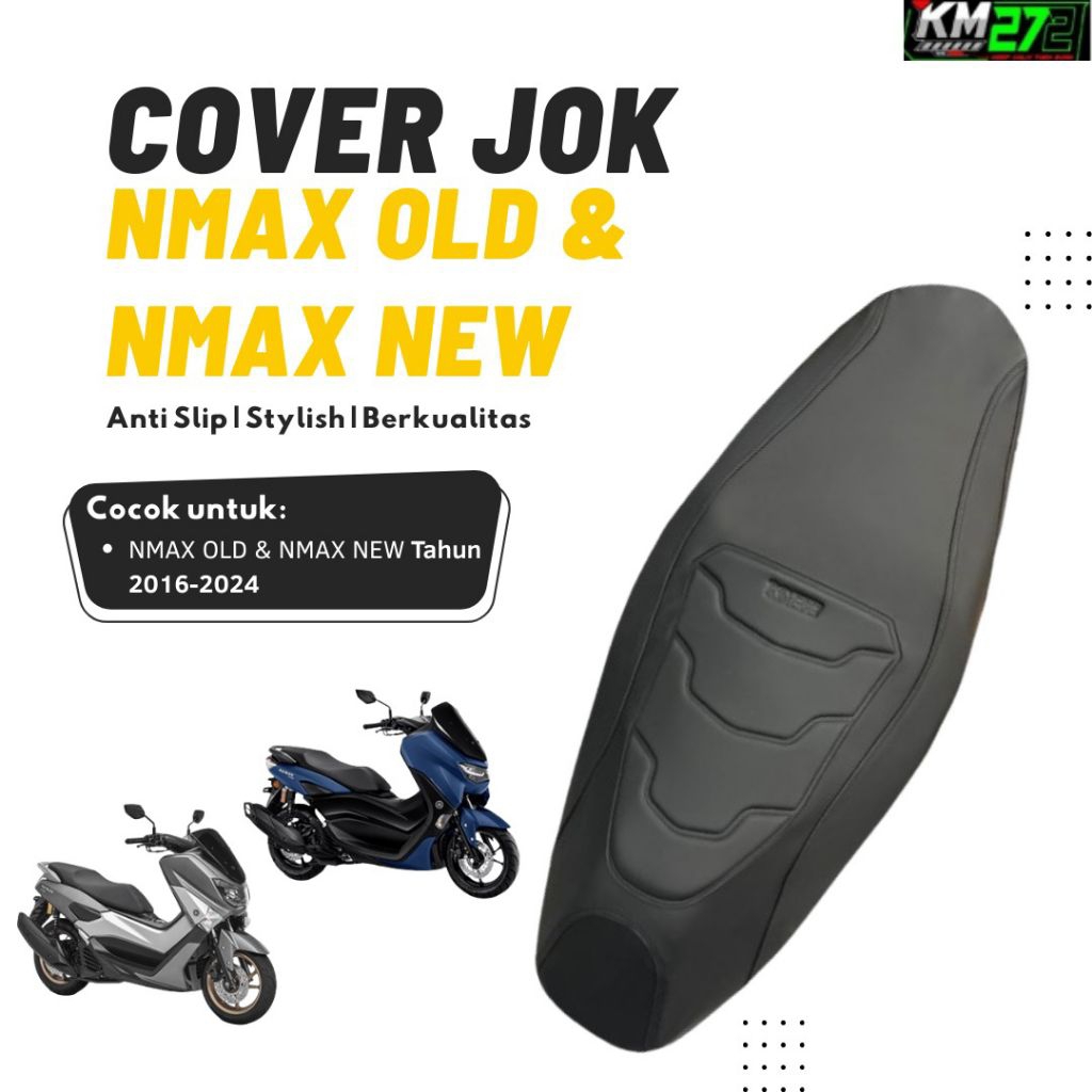 KM272 Cover Jok Motor NMAX Old & NMAX New Tahun 2016-2024 Bahan Kulit Sintetis Terbaik