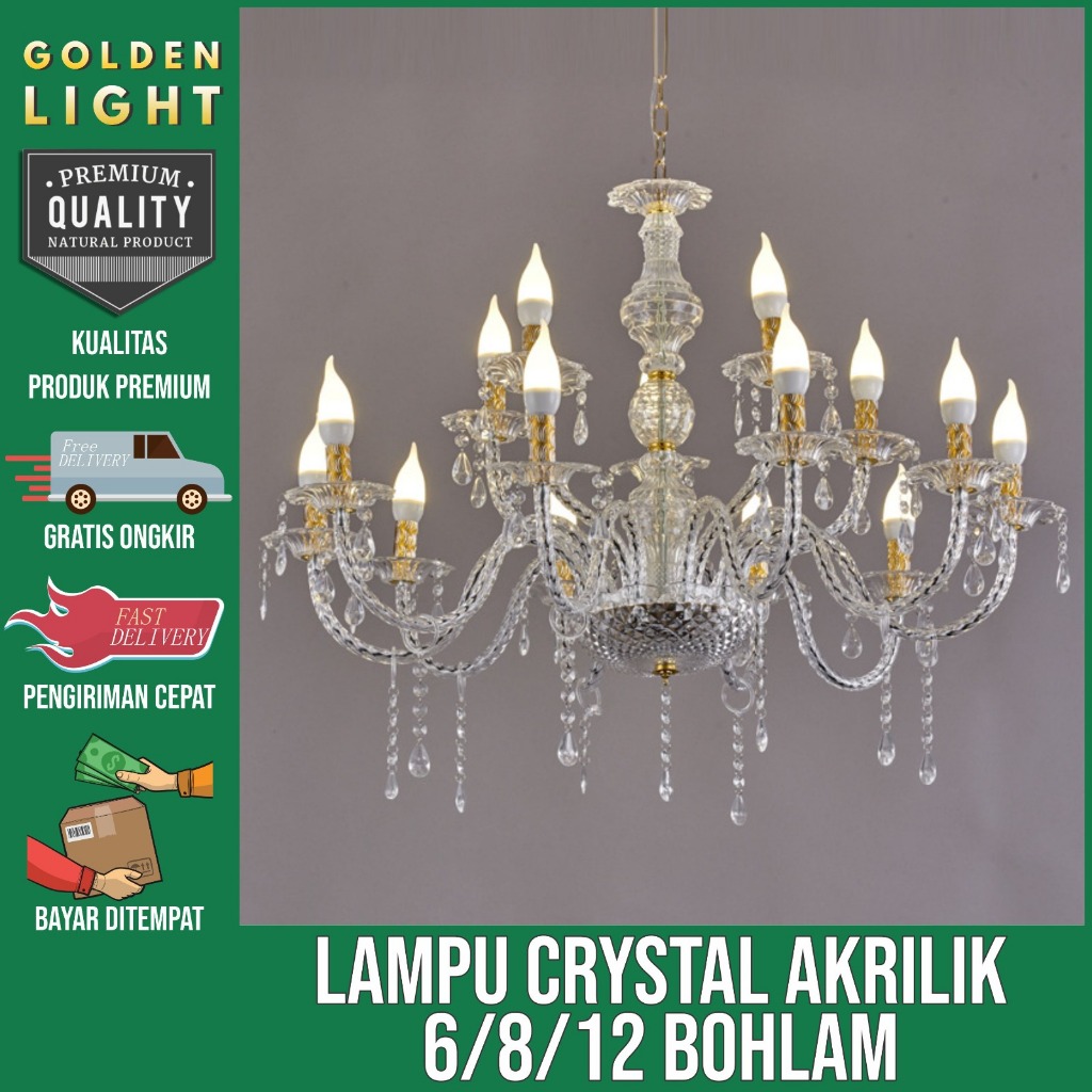 Lampu Hias kristal/Lampu Lilin Chandelier Gantung Cabang/LAMPU Kristal Akrilik /6/8/Bohlam Termasuk