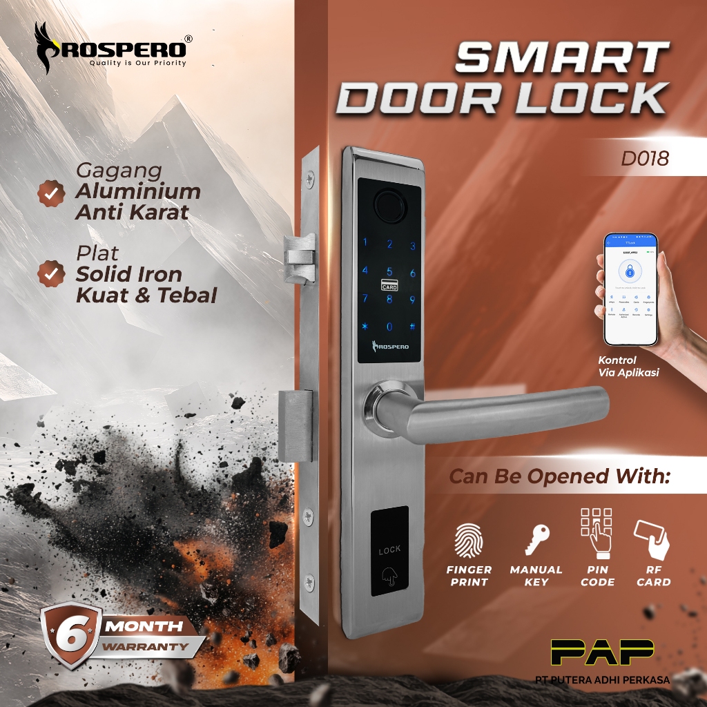 Prospero Smart Lock Kunci Pintu Digital Otomatis Fitur Finger Print Kartu Aplikasi TTLock | 933