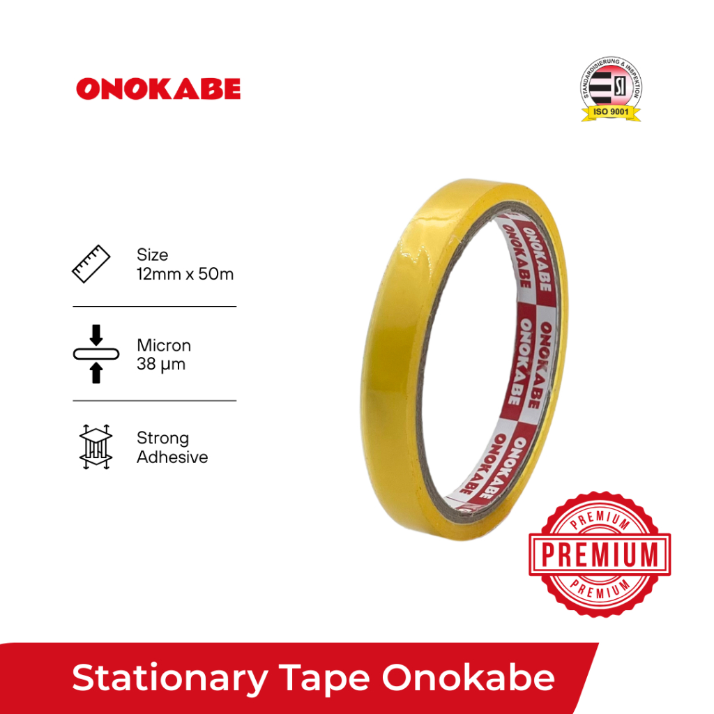 

Stationary Tape Yellowish/ Isolasi 12mm x 50m 1 Rol - Lakban Onokabe