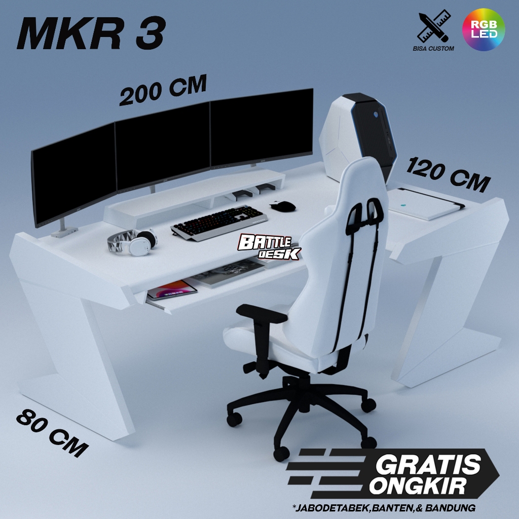 Battledesk MKR 3 - Meja Komputer Gaming PC Desk RGB Murah 200x120