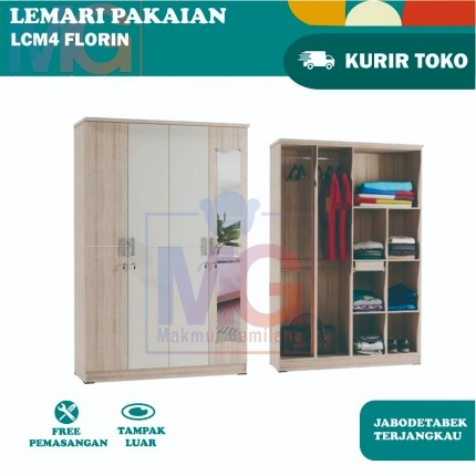 Lemari Pakaian 4 Pintu 3 Pintu 2 Pintu/ Lemari Pakaian Gantung & Rak/ Lemari Gamis LCM4 Florin