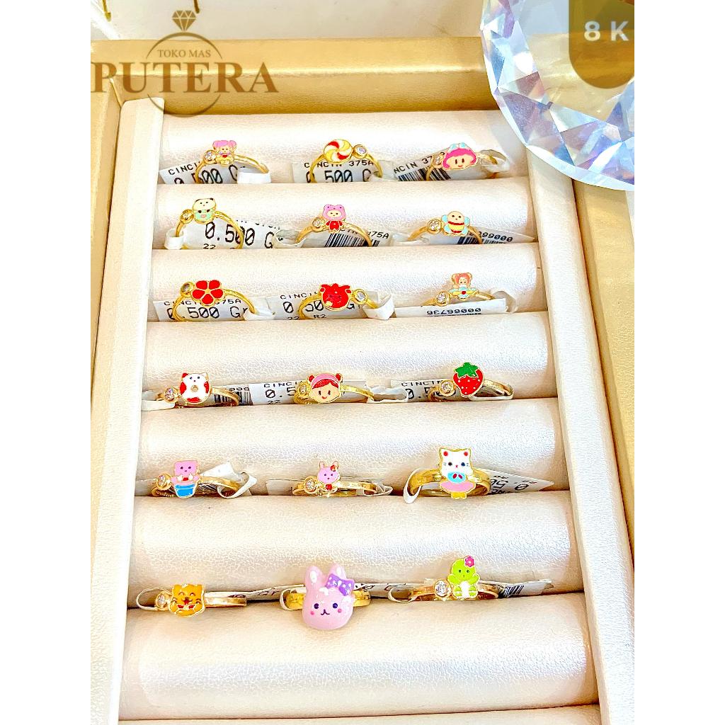 Cincin Anak Karakter Emas Asli 8K 0.5 Gram Perhiasan Lucu Elegan