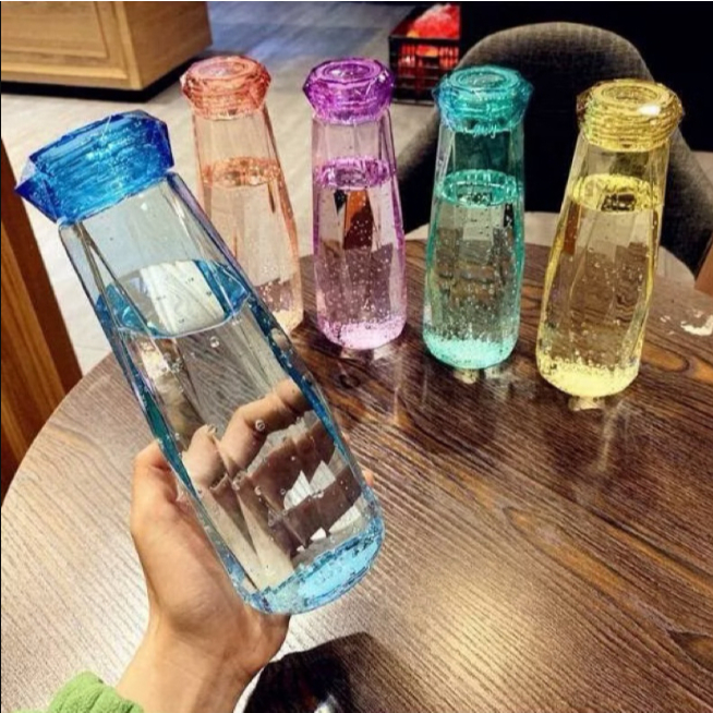 Botol Kaca Diamond Kristal Bottle Tumblr Tempat Minum Botol Minum Unik ( PAKAI BOX )