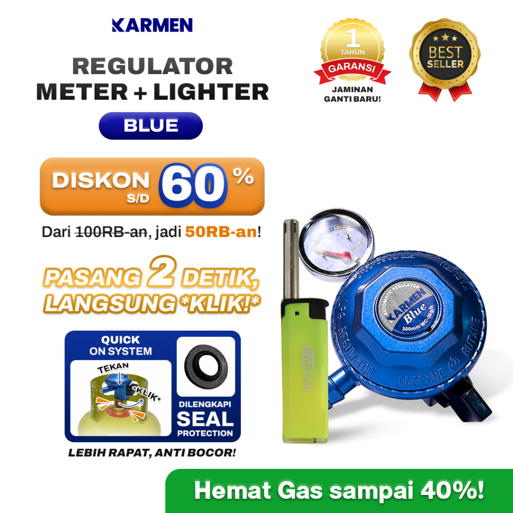 KARMEN - Paket Bundling  Regulator Kompor Gas Meter Ergonomis (KMB) I Pemantik Kompor Gas PG-28C (Bi